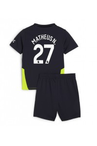 Manchester City Matheus Nunes #27 Jalkapallovaatteet Lasten Vieraspeliasu 2024-25 Lyhythihainen (+ Lyhyet housut)